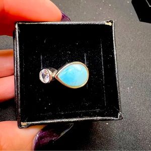 Sterling Silver 925 Larimar and CZ Size 6.75